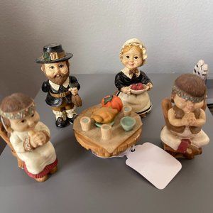 Vintage Miniature Polystone Thanksgiving Scene- 5 piece
